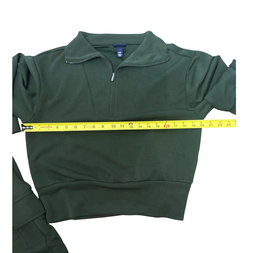 Scoop Womens Forest Green Quarter Zip Sweatshirt and Cargo Jogger Lounge Set S - Picture 4 of 7